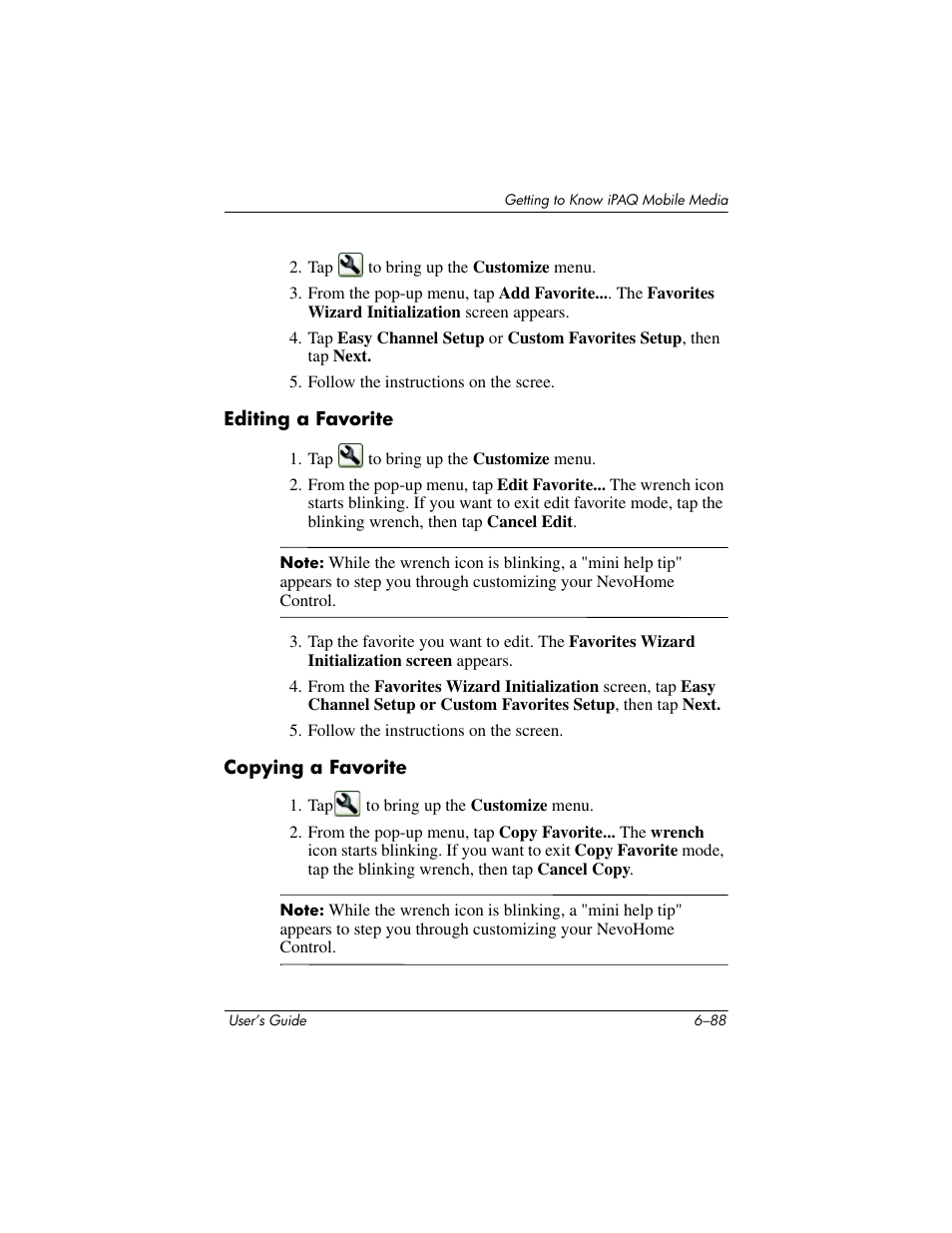 Editing a favorite, Copying a favorite | HP rx3000 Series User Manual | Page 208 / 301