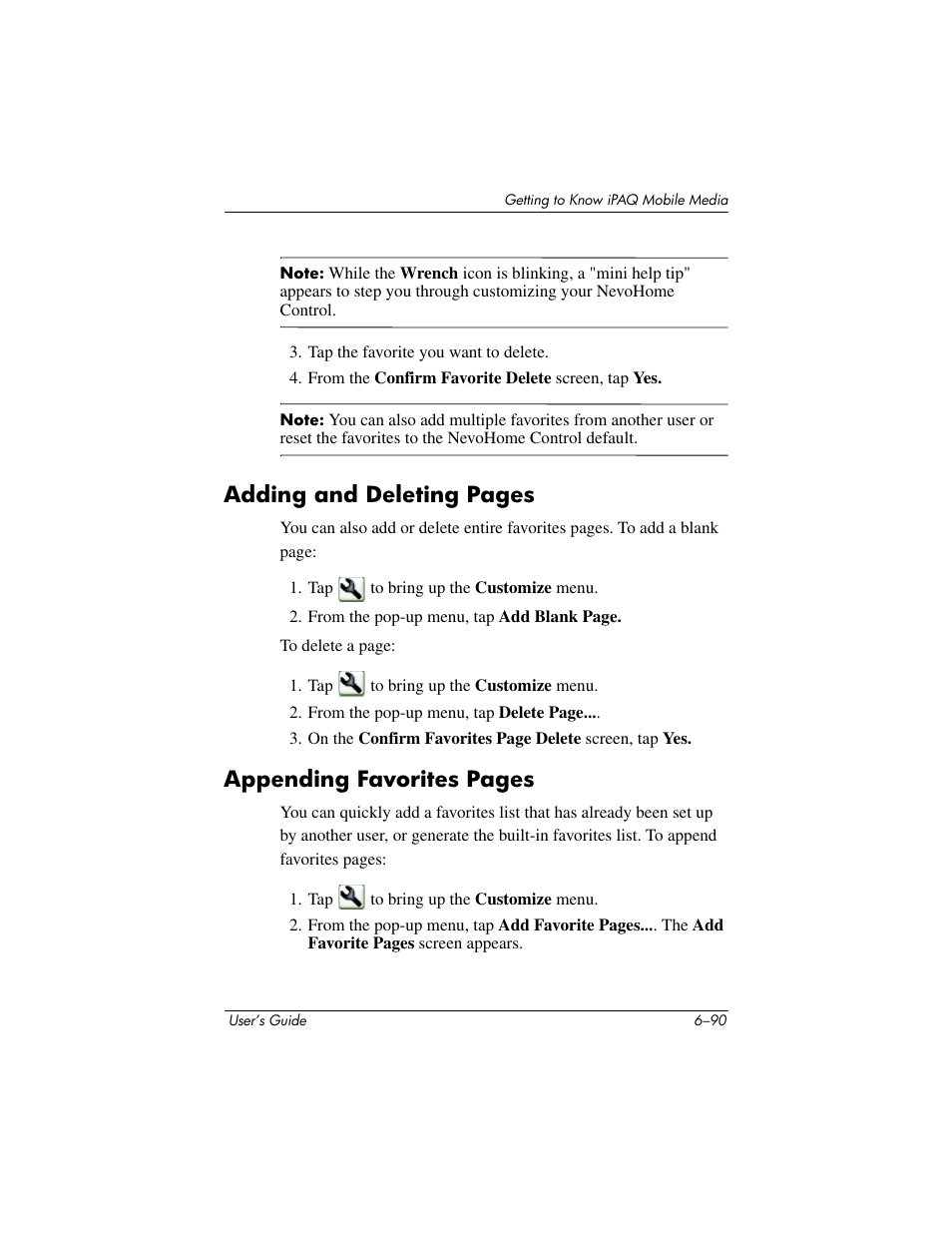 Adding and deleting pages, Appending favorites pages | HP rx3000 Series User Manual | Page 210 / 301
