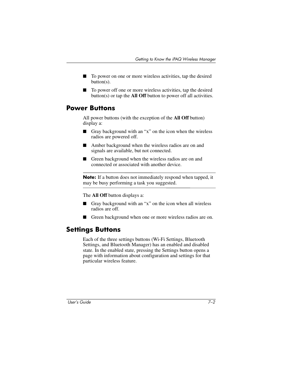 Power buttons, Settings buttons, Power buttons –2 settings buttons –2 | HP rx3000 Series User Manual | Page 219 / 301