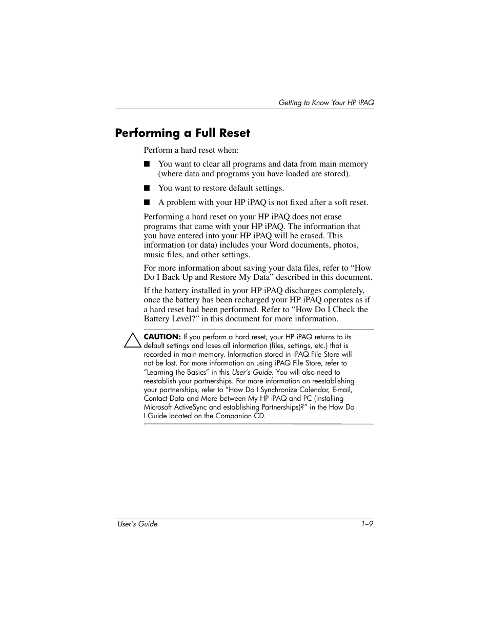 Performing a full reset, Performing a full reset –9 | HP rx3000 Series User Manual | Page 22 / 301