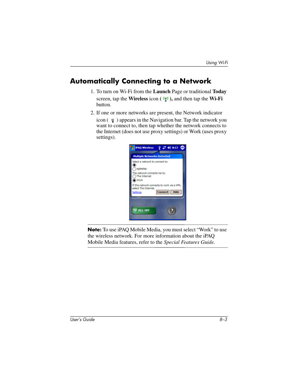 Automatically connecting to a network, Automatically connecting to a network –3 | HP rx3000 Series User Manual | Page 223 / 301