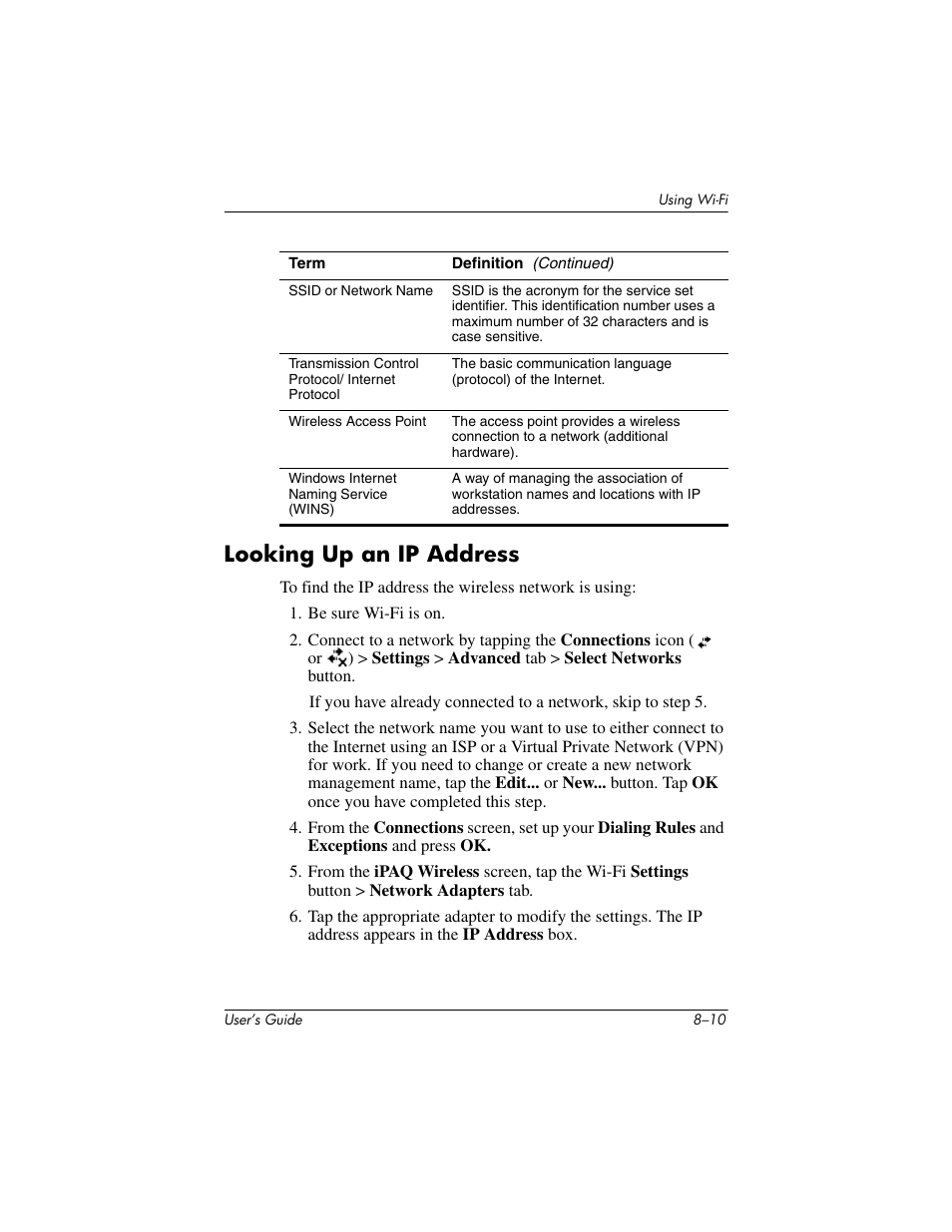 Looking up an ip address, Looking up an ip address –10 | HP rx3000 Series User Manual | Page 230 / 301