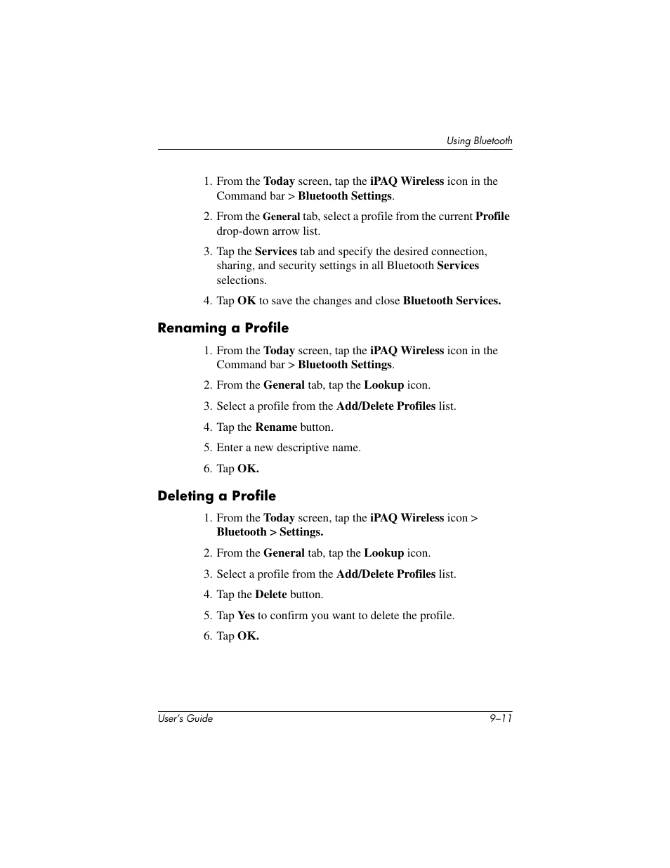 Renaming a profile, Deleting a profile | HP rx3000 Series User Manual | Page 245 / 301