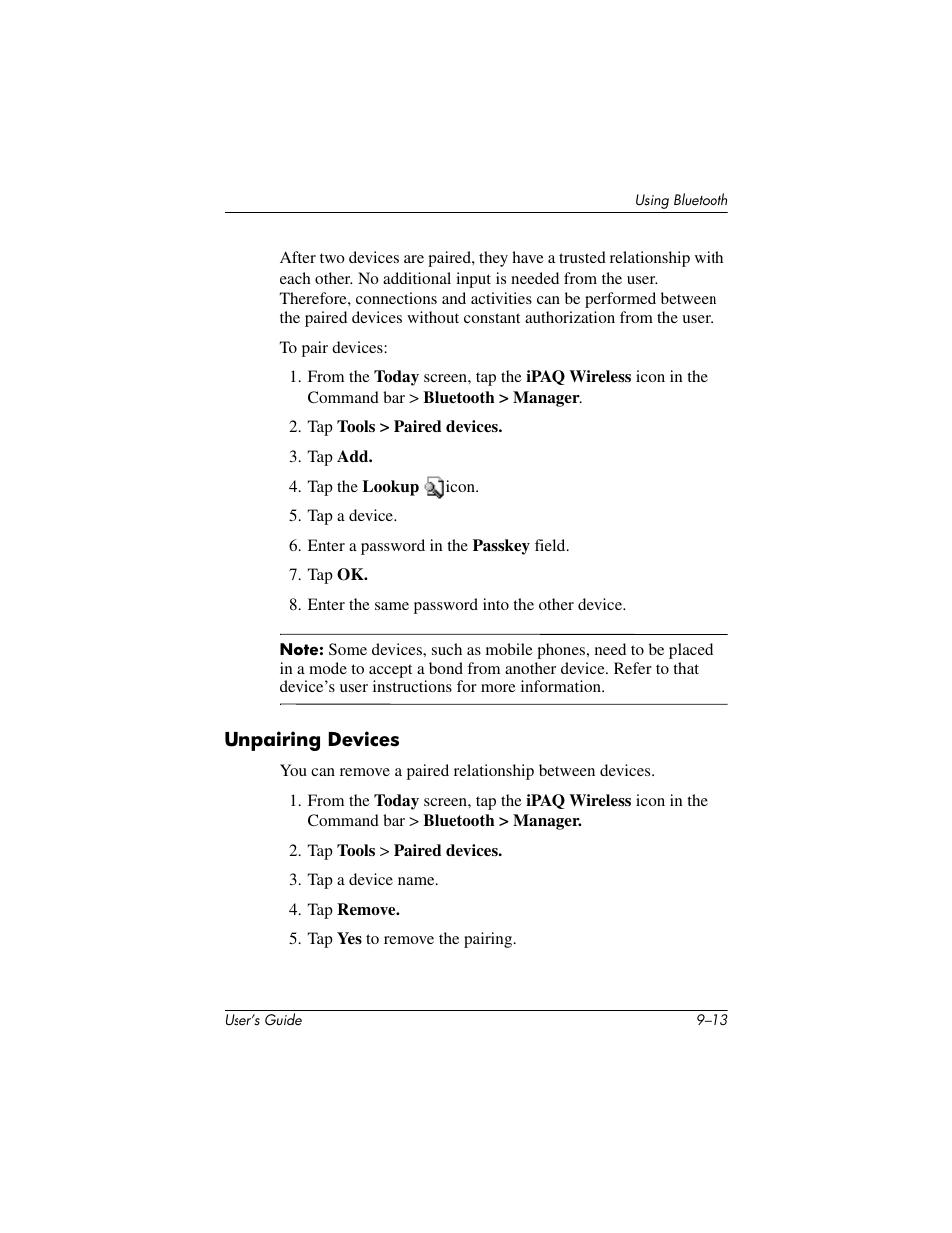 Unpairing devices | HP rx3000 Series User Manual | Page 247 / 301