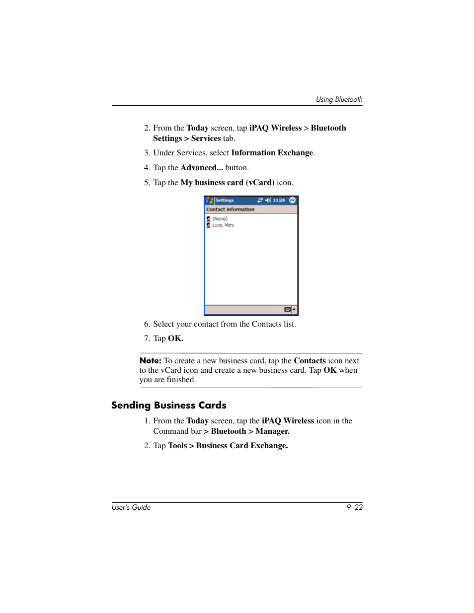 Sending business cards | HP rx3000 Series User Manual | Page 256 / 301