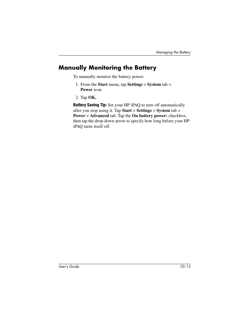 Manually monitoring the battery, Manually monitoring the battery –12 | HP rx3000 Series User Manual | Page 271 / 301