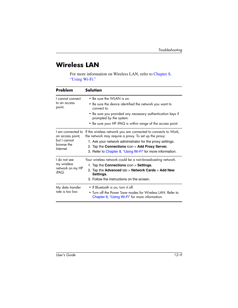 Wireless lan, Wireless lan –9 | HP rx3000 Series User Manual | Page 284 / 301