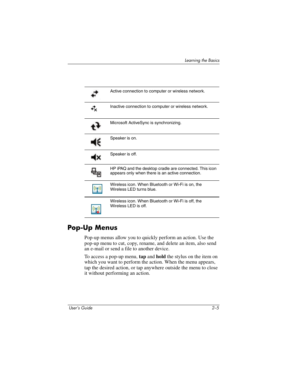 Pop-up menus, Pop-up menus –5 | HP rx3000 Series User Manual | Page 30 / 301