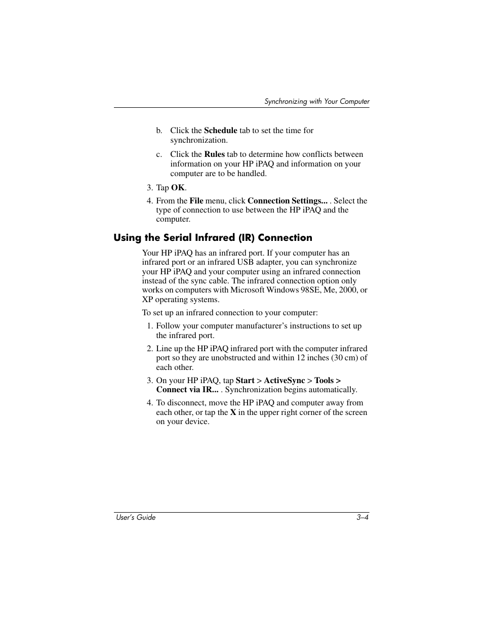 Using the serial infrared (ir) connection | HP rx3000 Series User Manual | Page 44 / 301