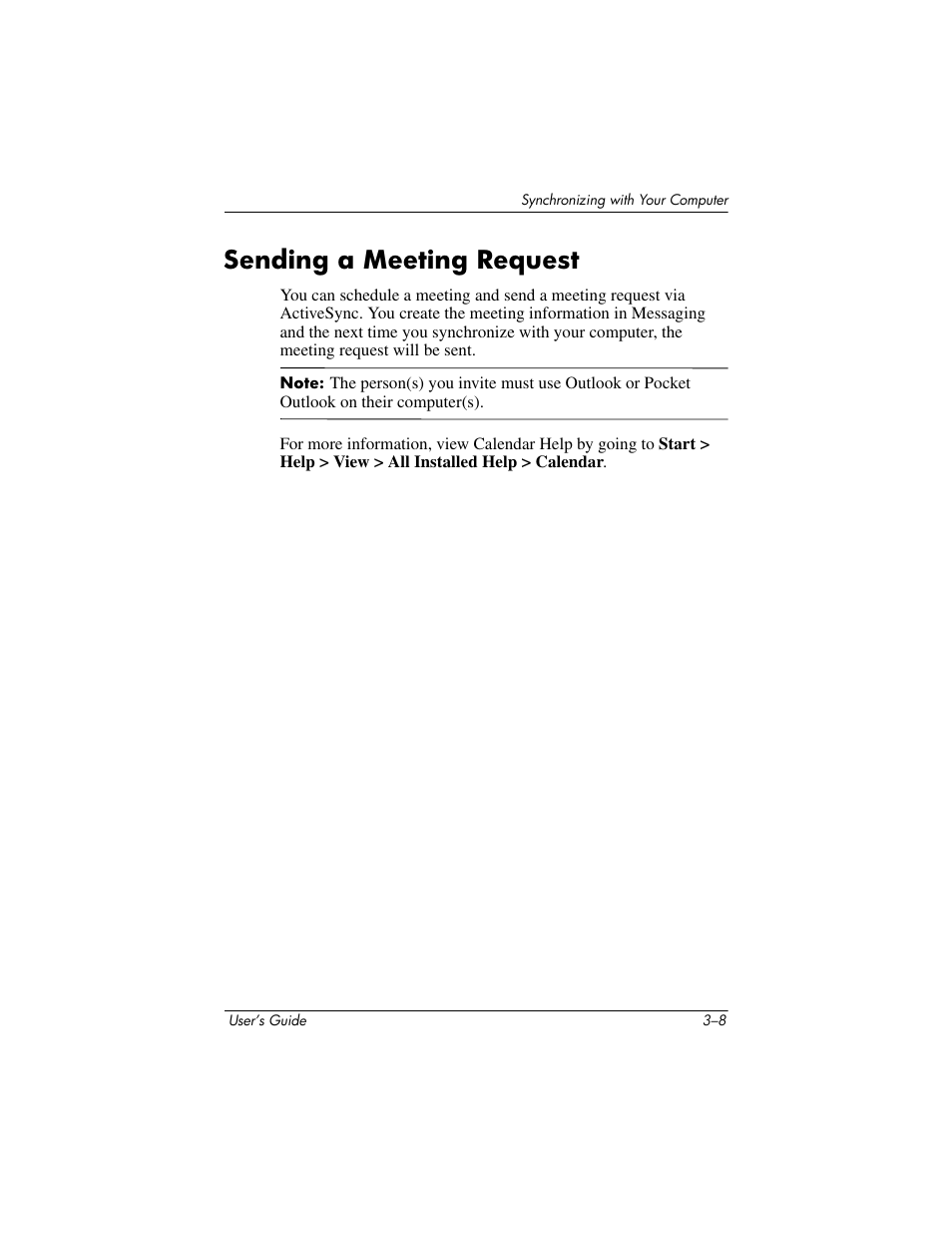 Sending a meeting request, Sending a meeting request –8 | HP rx3000 Series User Manual | Page 48 / 301