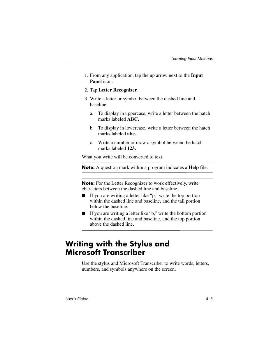 Writing with the stylus and microsoft transcriber | HP rx3000 Series User Manual | Page 53 / 301