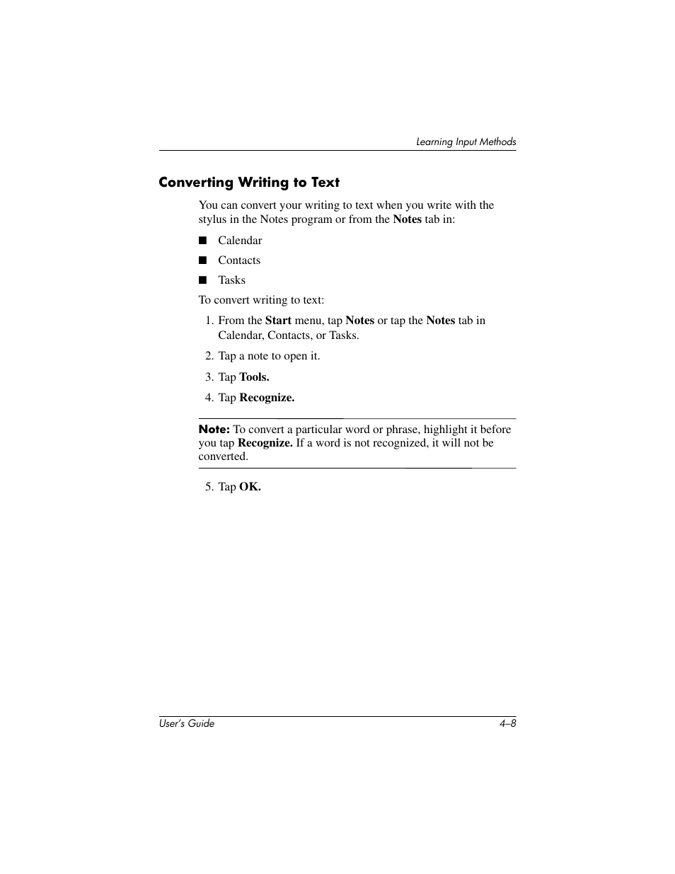 Converting writing to text | HP rx3000 Series User Manual | Page 56 / 301