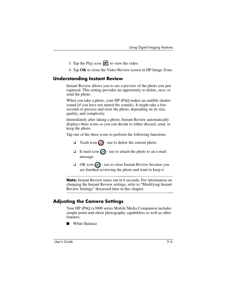 Understanding instant review, Adjusting the camera settings | HP rx3000 Series User Manual | Page 62 / 301