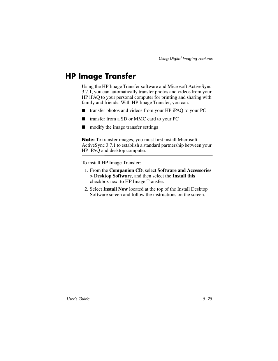 Hp image transfer, Hp image transfer –25 | HP rx3000 Series User Manual | Page 81 / 301