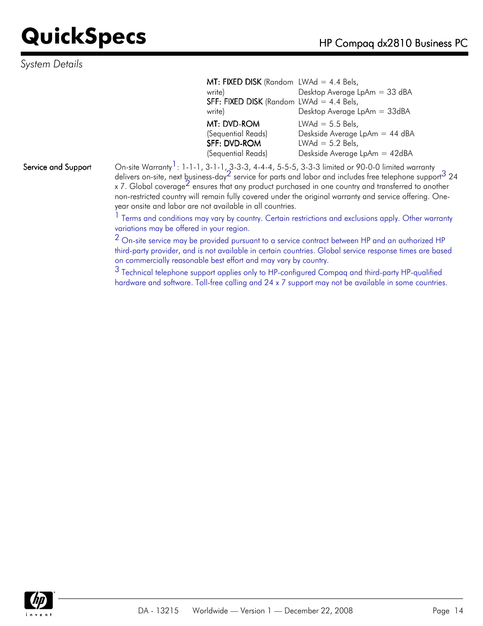 Quickspecs, Hp compaq dx2810 business pc, Hp compaq dx2810 business pc system details | HP COMPAQ DX2810 User Manual | Page 14 / 29