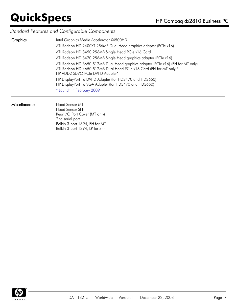 Quickspecs | HP COMPAQ DX2810 User Manual | Page 7 / 29