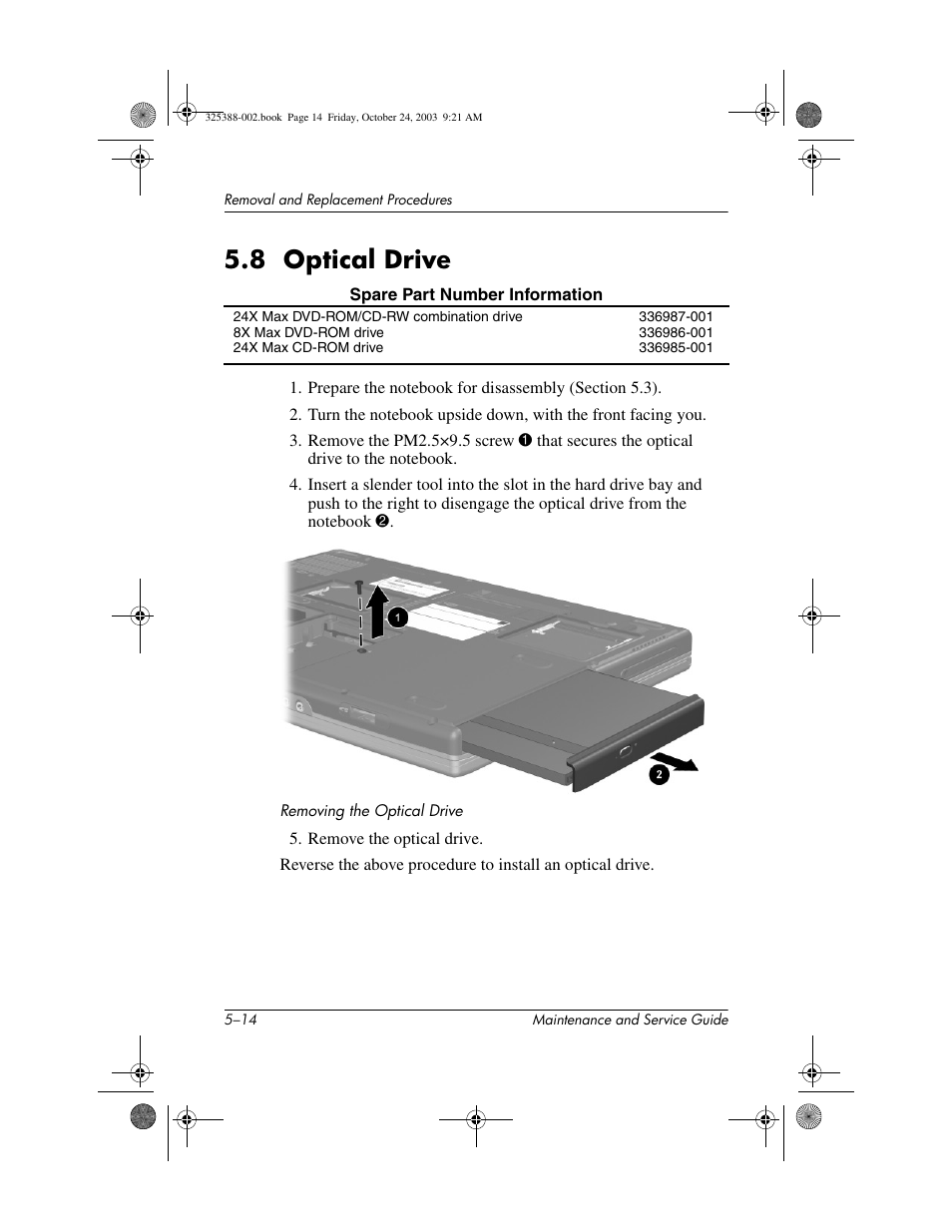 8 optical drive, 8 optical drive –14 | HP zt3000 User Manual | Page 104 / 186