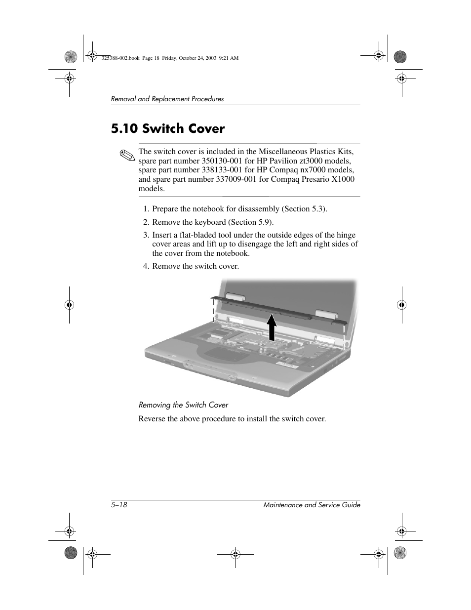 10 switch cover, 10 switch cover –18 | HP zt3000 User Manual | Page 108 / 186