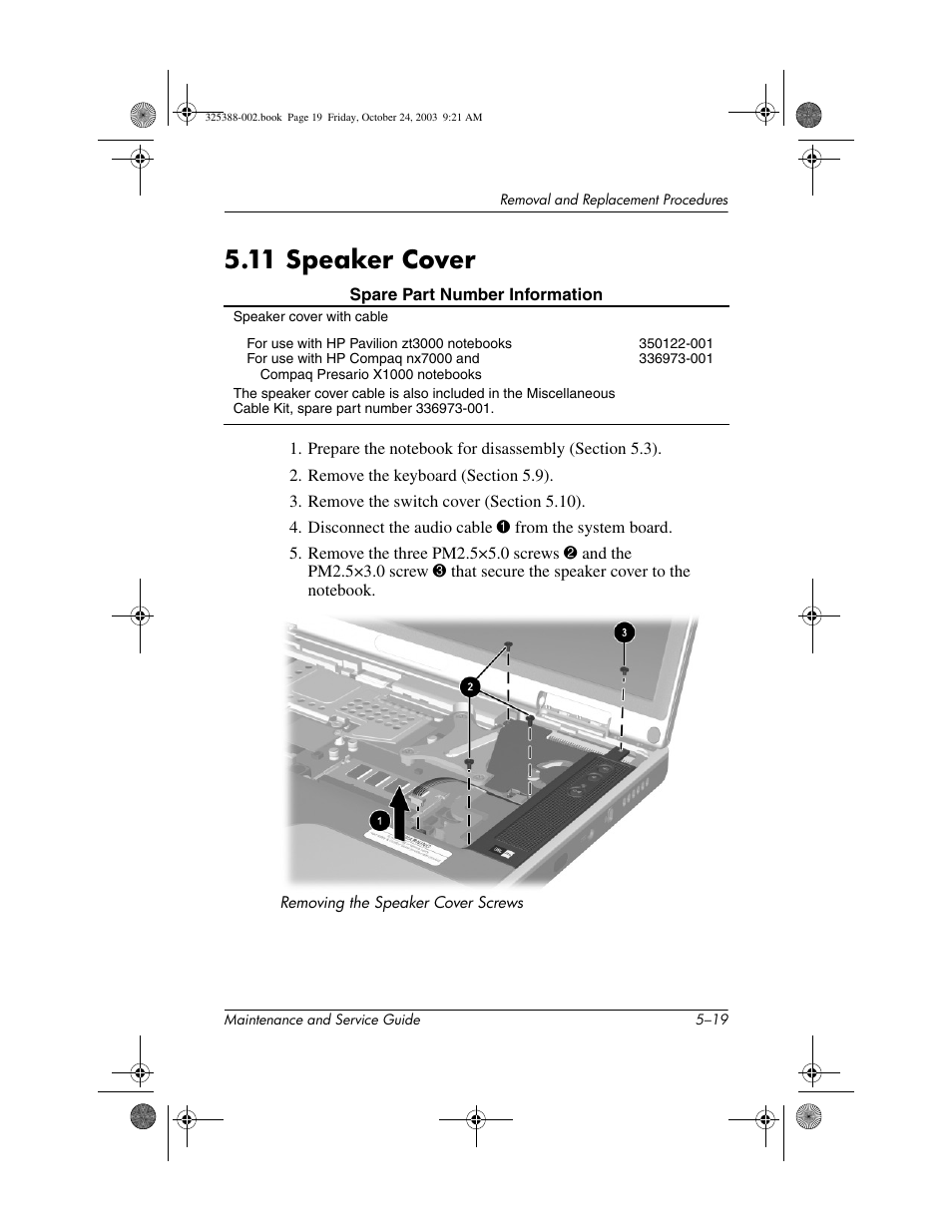 11 speaker cover, 11 speaker cover –19 | HP zt3000 User Manual | Page 109 / 186