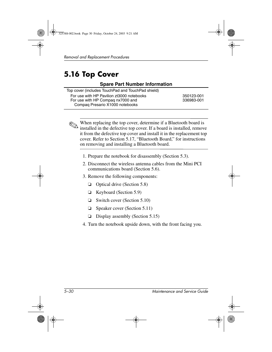 16 top cover, 16 top cover –30 | HP zt3000 User Manual | Page 120 / 186