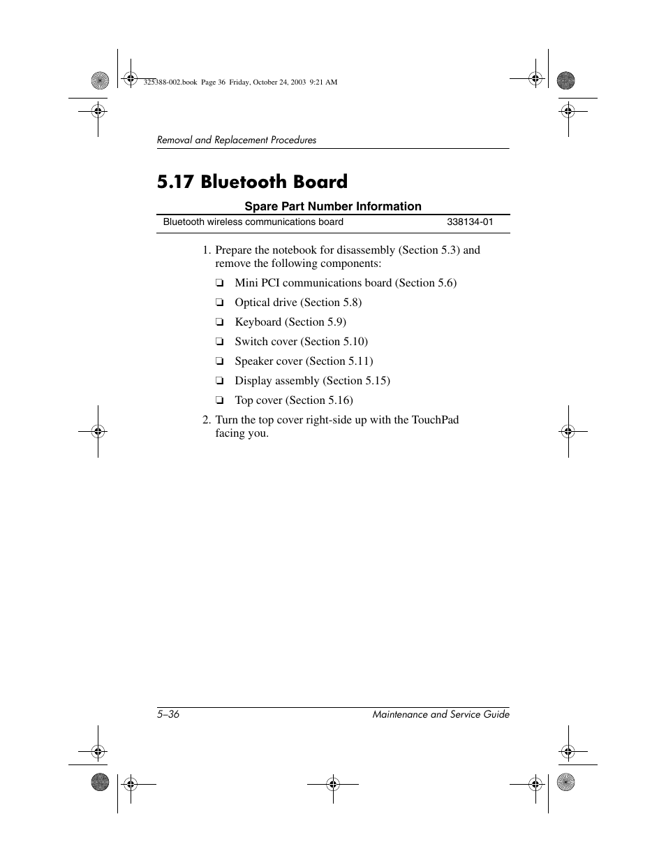 17 bluetooth board, 17 bluetooth board –36 | HP zt3000 User Manual | Page 126 / 186
