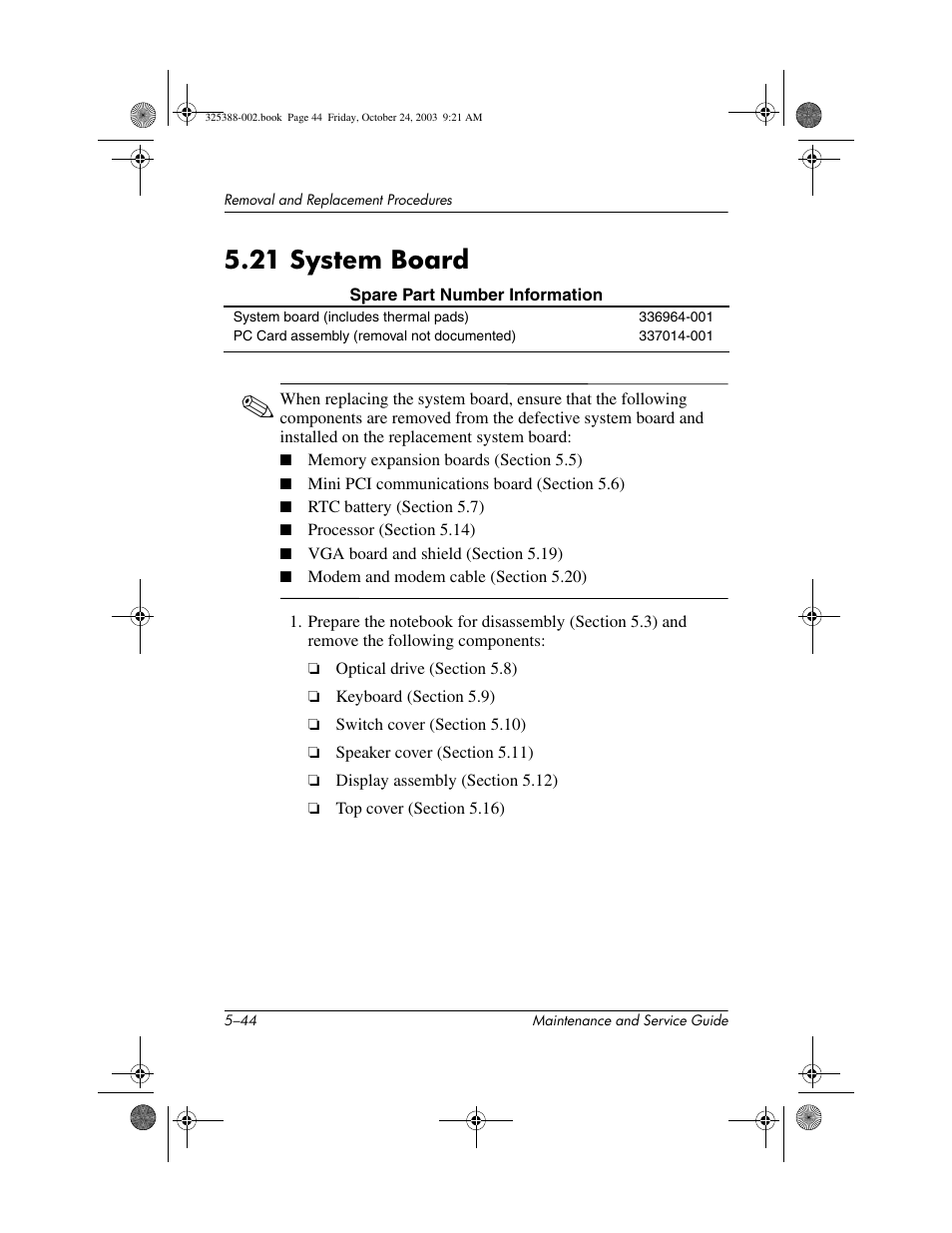 21 system board, 21 system board –44 | HP zt3000 User Manual | Page 134 / 186