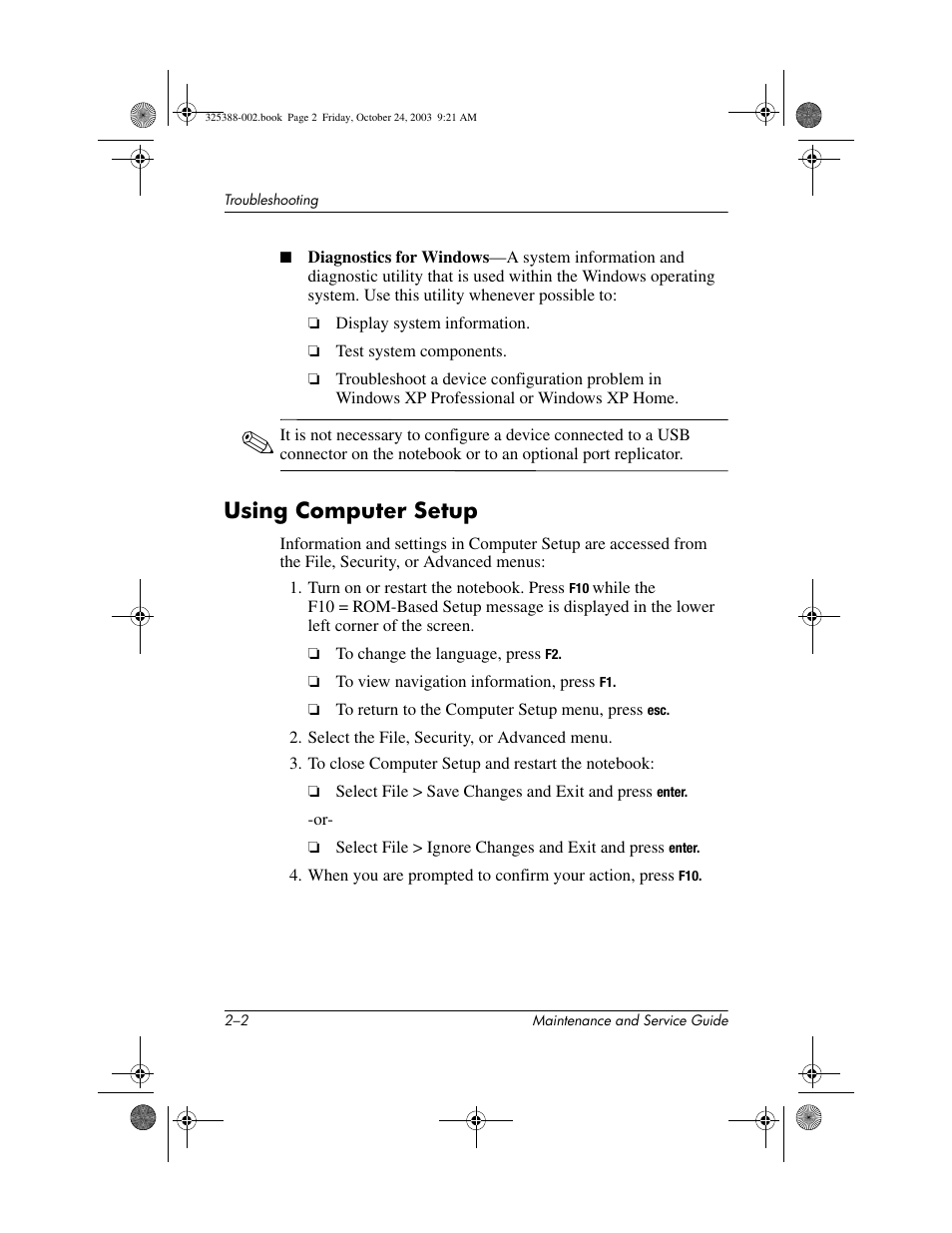 Using computer setup, Using computer setup –2 | HP zt3000 User Manual | Page 43 / 186