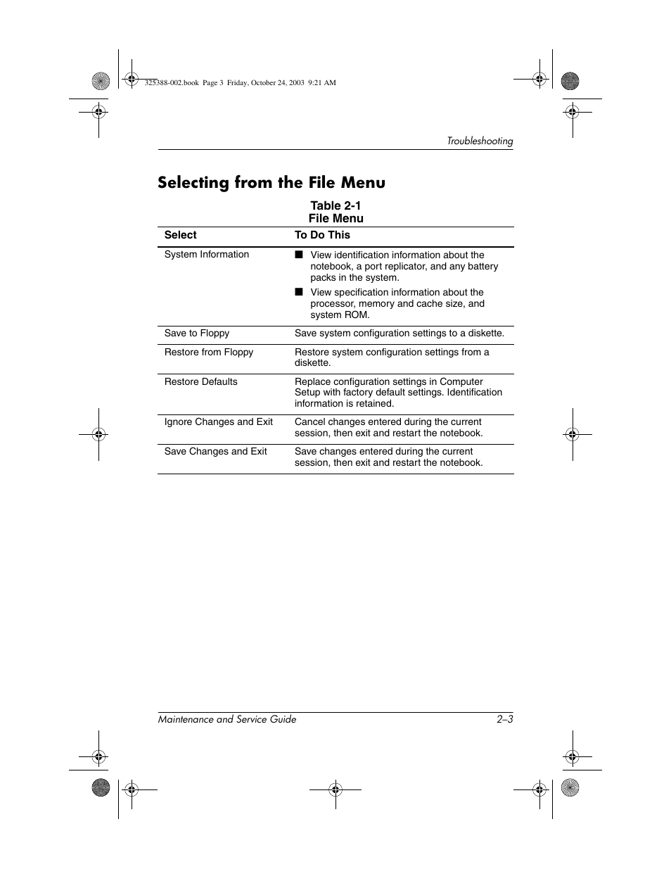 Selecting from the file menu, Selecting from the file menu –3 | HP zt3000 User Manual | Page 44 / 186