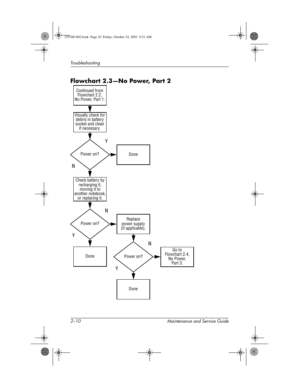 Flowchart 2.3-no power, part 2, Flowchart 2.3—no power, part 2 | HP zt3000 User Manual | Page 51 / 186