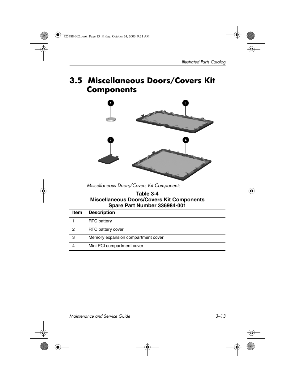 5 miscellaneous doors/covers kit components, 5 miscellaneous doors/covers kit components –13 | HP zt3000 User Manual | Page 80 / 186