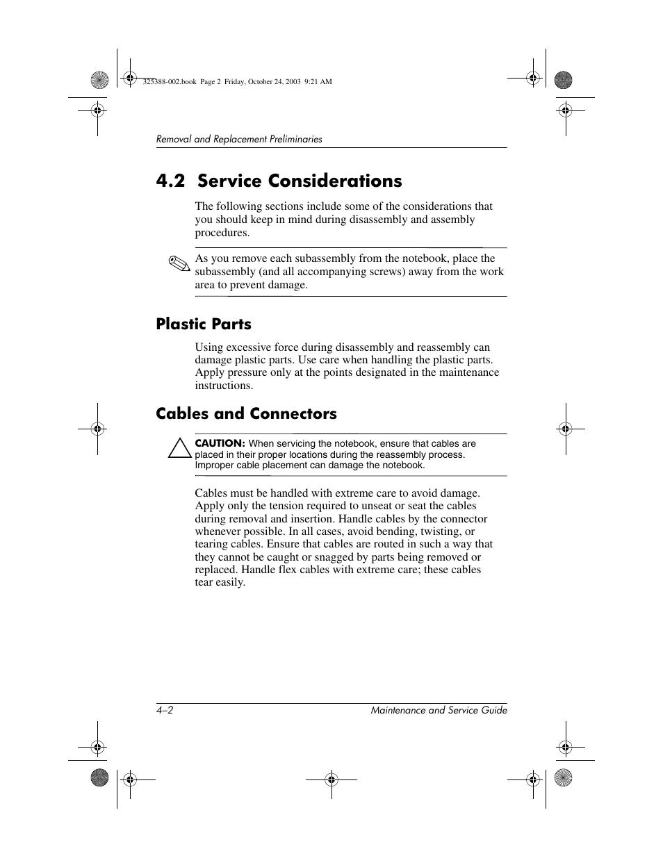 2 service considerations, Plastic parts, Cables and connectors | 2 service considerations –2, Plastic parts –2 cables and connectors –2 | HP zt3000 User Manual | Page 85 / 186