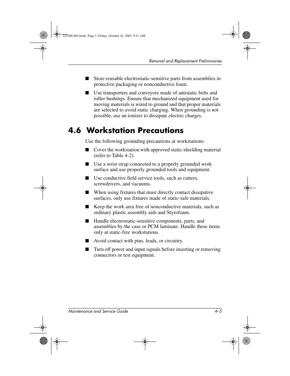 6 workstation precautions, 6 workstation precautions –5 | HP zt3000 User Manual | Page 88 / 186