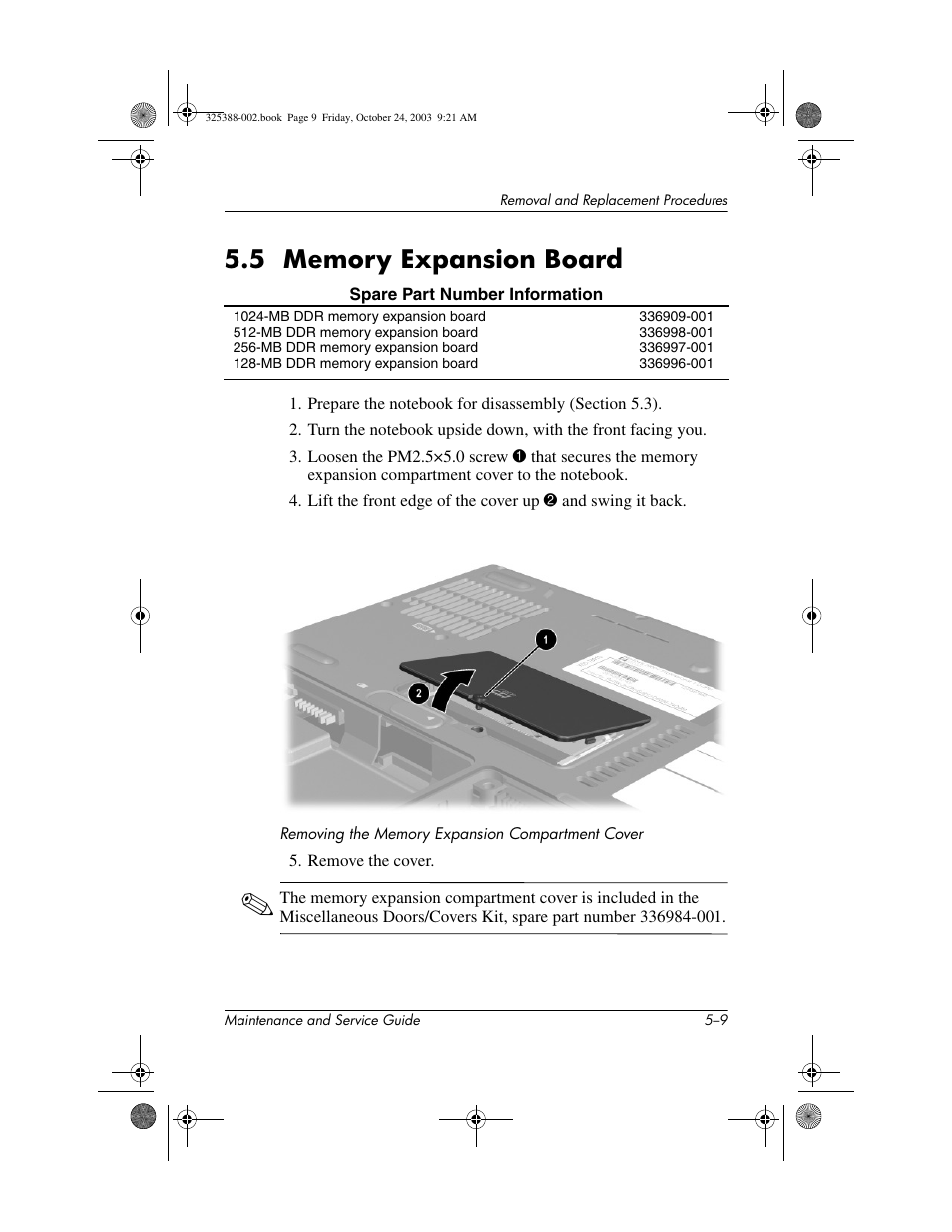 5 memory expansion board, 5 memory expansion board –9 | HP zt3000 User Manual | Page 99 / 186