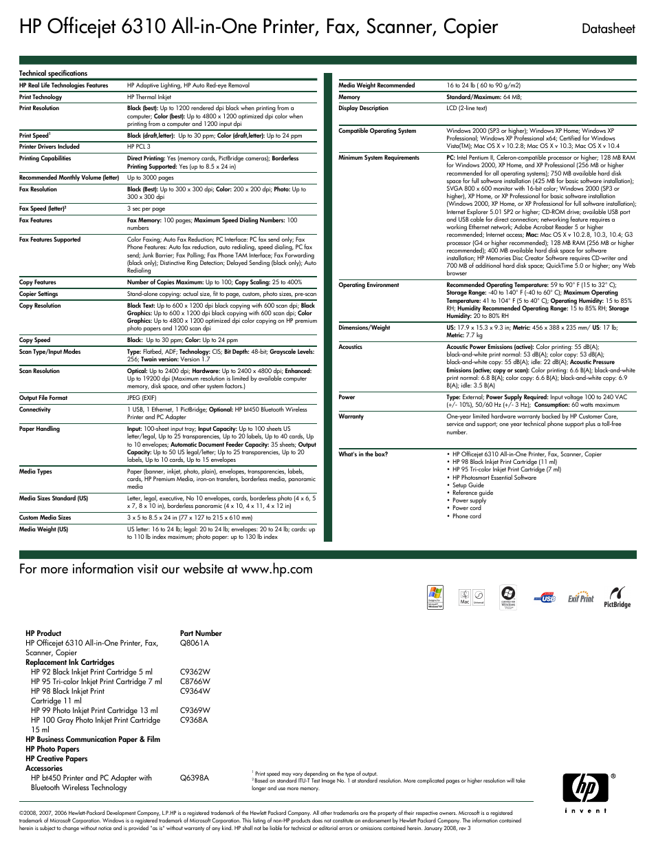 Datasheet | HP 6310 User Manual | Page 2 / 2