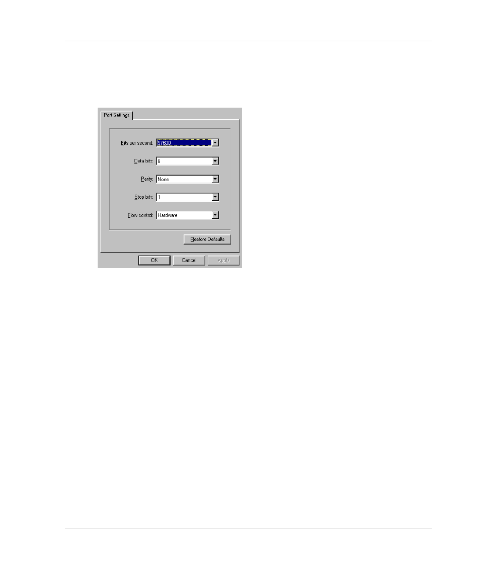 Figure 2-3: port settings dialog box, Port settings dialog box –9 | HP 958-000290-000 User Manual | Page 35 / 144