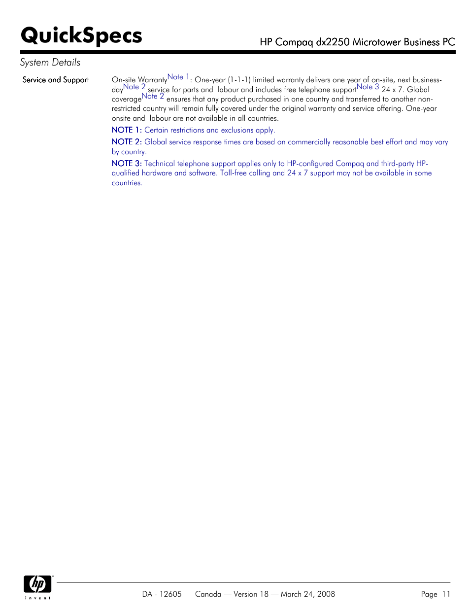 Quickspecs, Hp compaq dx2250 microtower business pc | HP DX2250 User Manual | Page 11 / 36