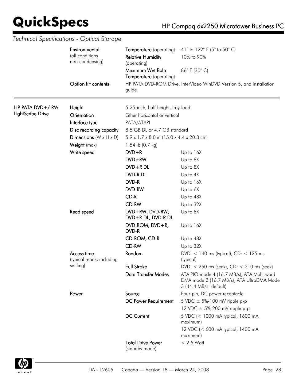 Quickspecs, Hp compaq dx2250 microtower business pc | HP DX2250 User Manual | Page 28 / 36