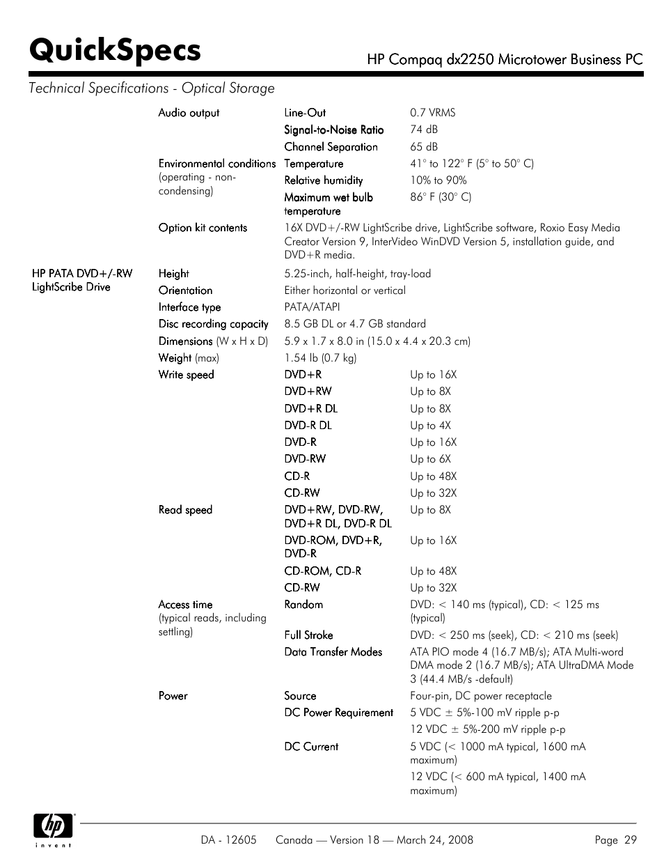 Quickspecs, Hp compaq dx2250 microtower business pc | HP DX2250 User Manual | Page 29 / 36