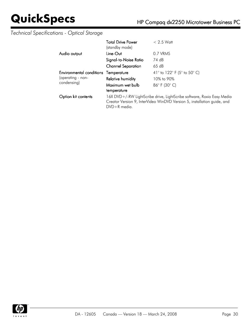 Quickspecs, Hp compaq dx2250 microtower business pc | HP DX2250 User Manual | Page 30 / 36