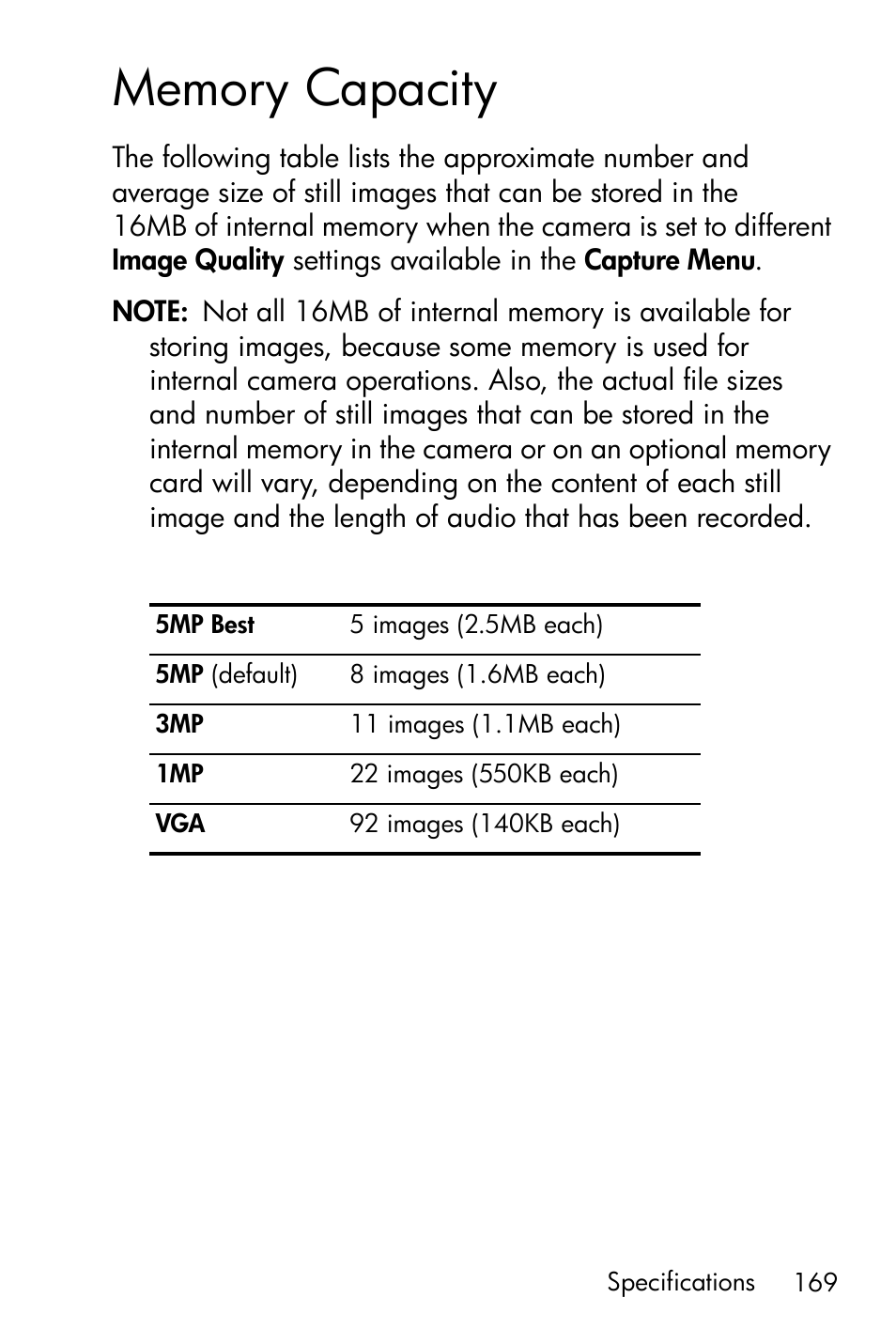 Memory capacity | HP M415 User Manual | Page 169 / 178