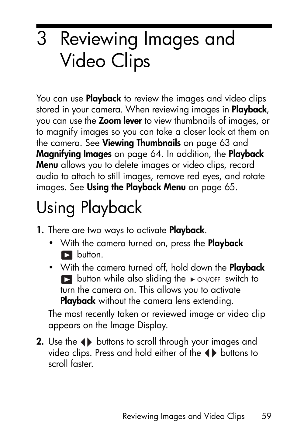 Reviewing images and video clips, Using playback, Chapter 3, reviewing images and video | 3 reviewing images and video clips | HP M415 User Manual | Page 59 / 178