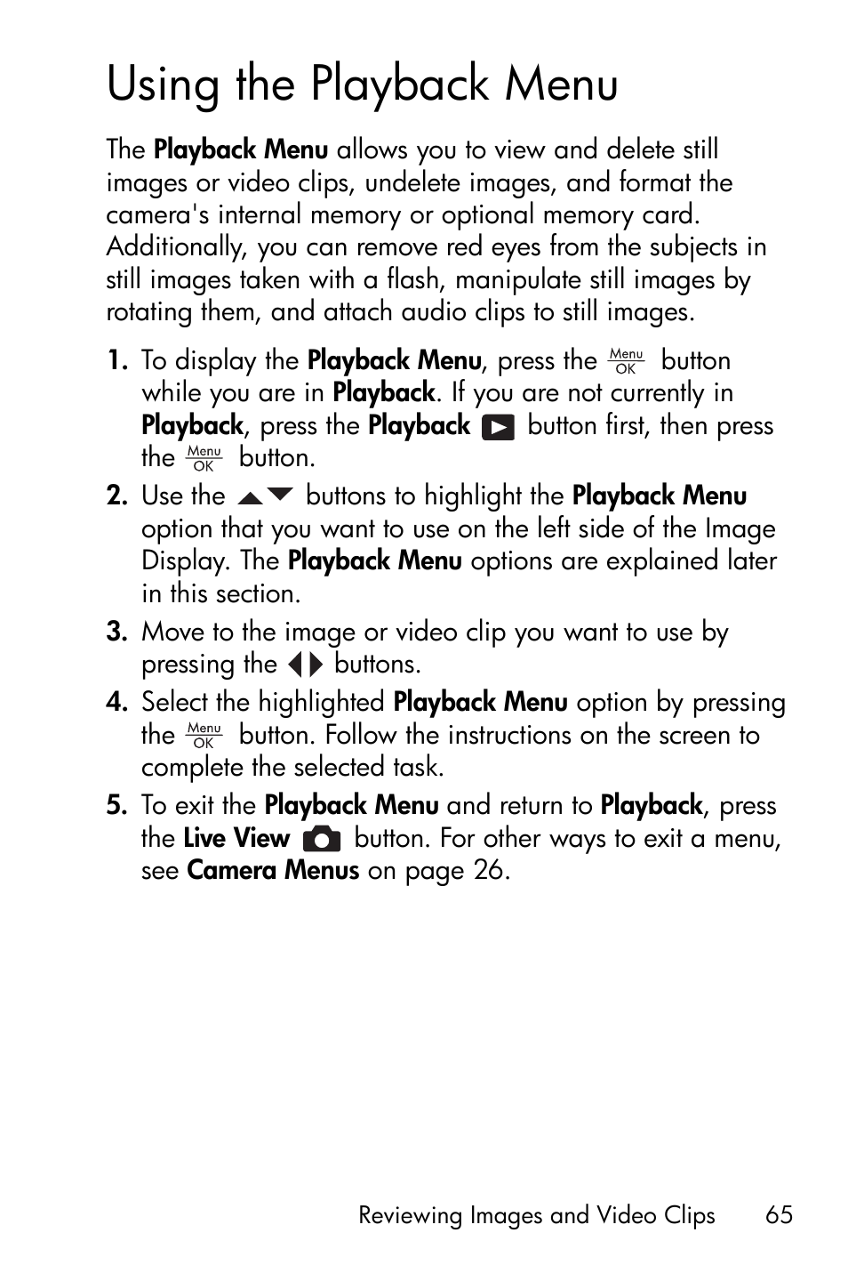 Using the playback menu, See using the | HP M415 User Manual | Page 65 / 178