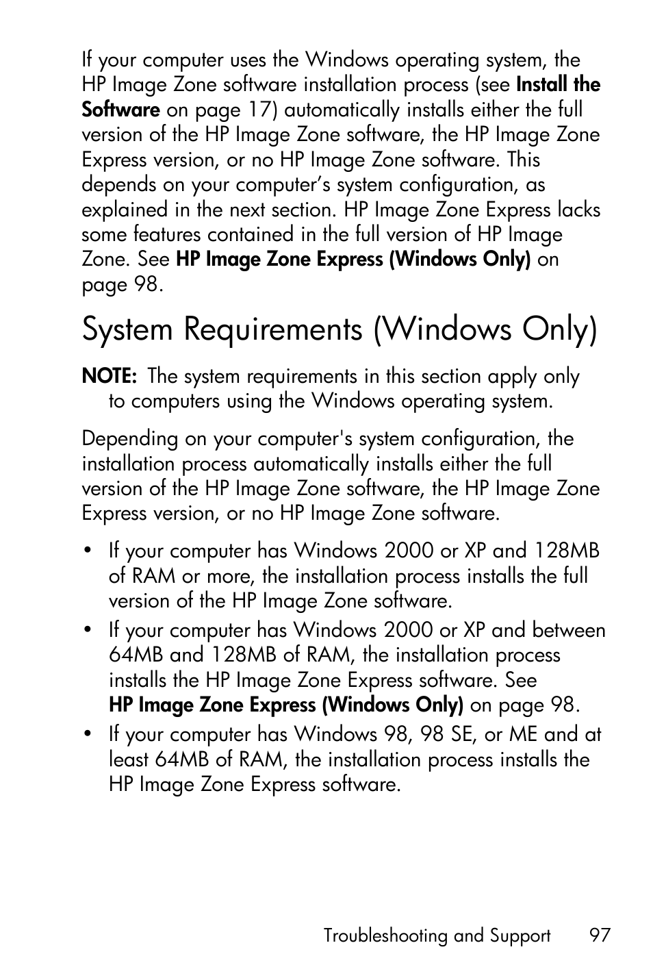 System requirements (windows only), E system requirements (windows only) on | HP M415 User Manual | Page 97 / 178