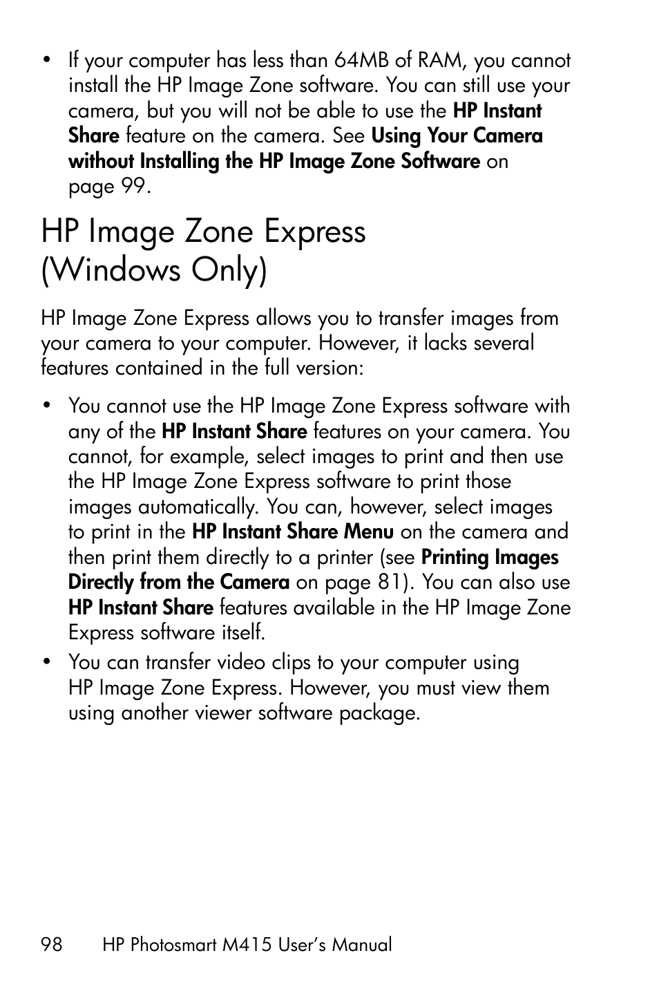 Hp image zone express (windows only), Hp image zone express, Windows only) | Hp image zone express (windows only) on | HP M415 User Manual | Page 98 / 178