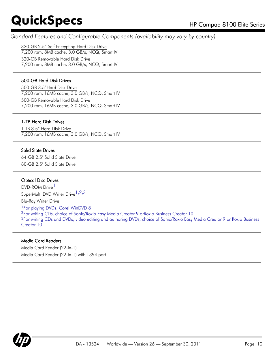 Quickspecs, Hp compaq 8100 elite series | HP COMPAQ 8100 User Manual | Page 10 / 65