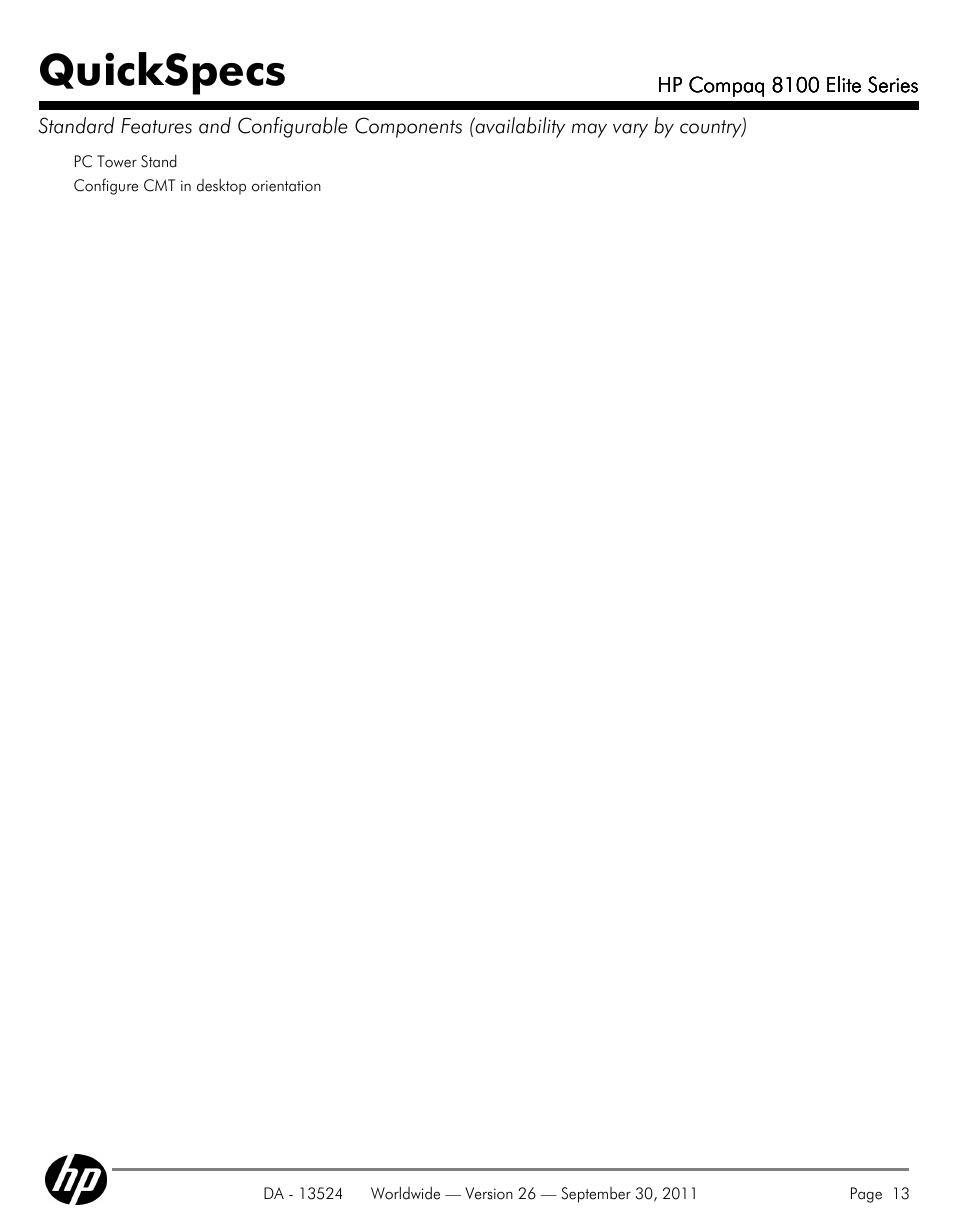 Quickspecs | HP COMPAQ 8100 User Manual | Page 13 / 65