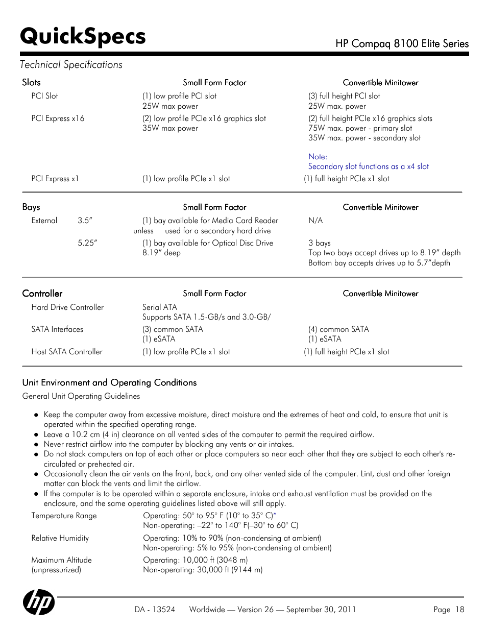 Quickspecs | HP COMPAQ 8100 User Manual | Page 18 / 65