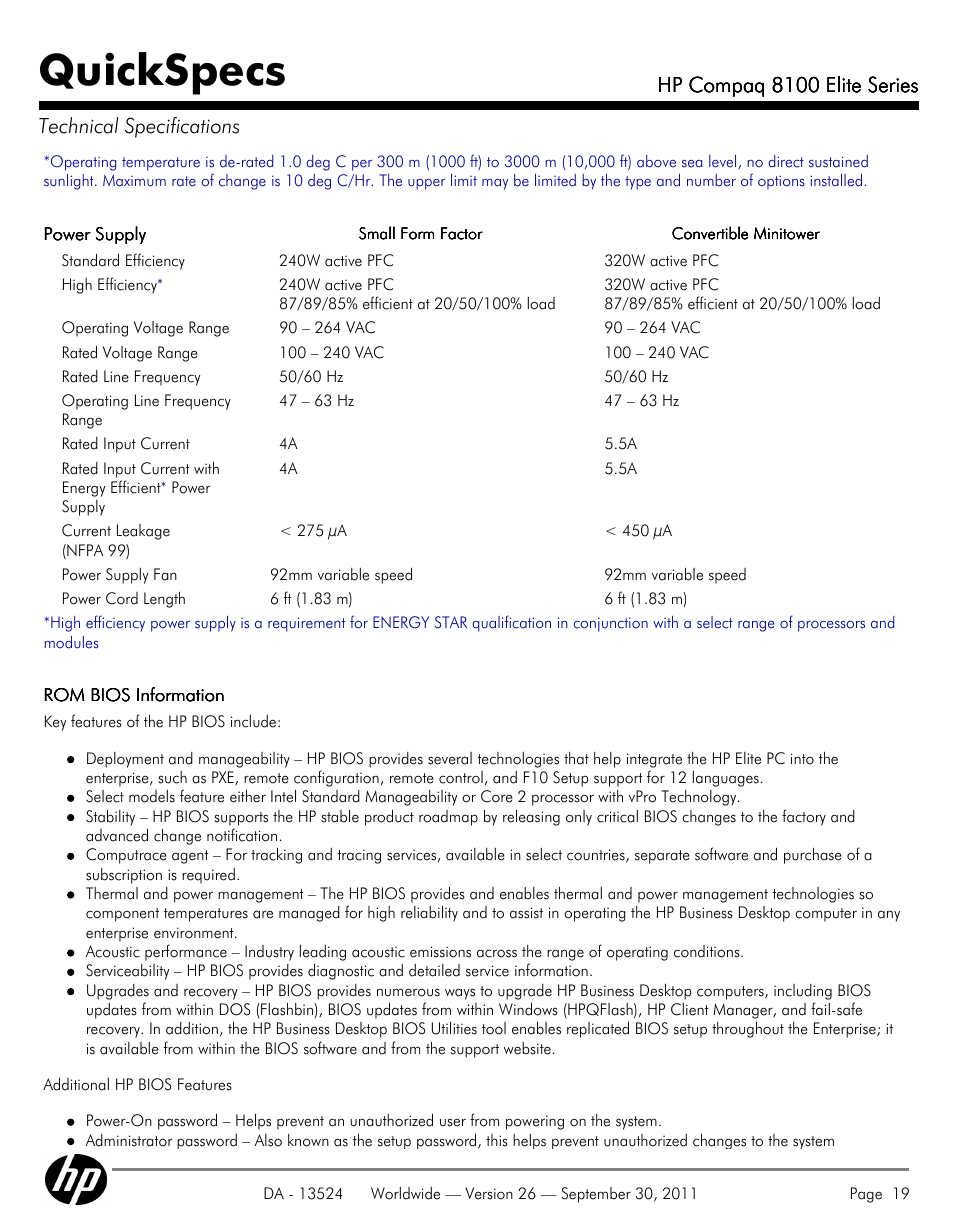 Quickspecs | HP COMPAQ 8100 User Manual | Page 19 / 65