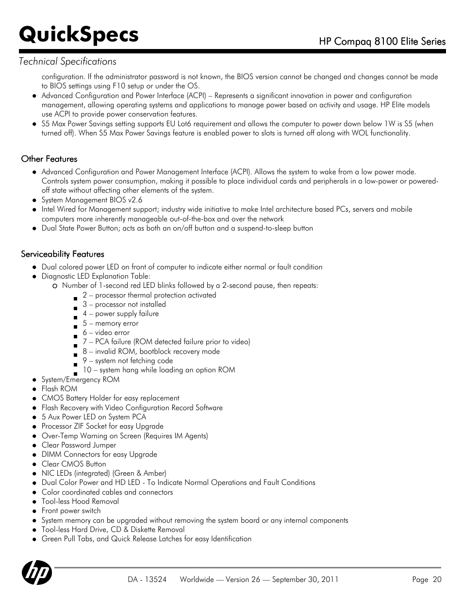 Quickspecs | HP COMPAQ 8100 User Manual | Page 20 / 65