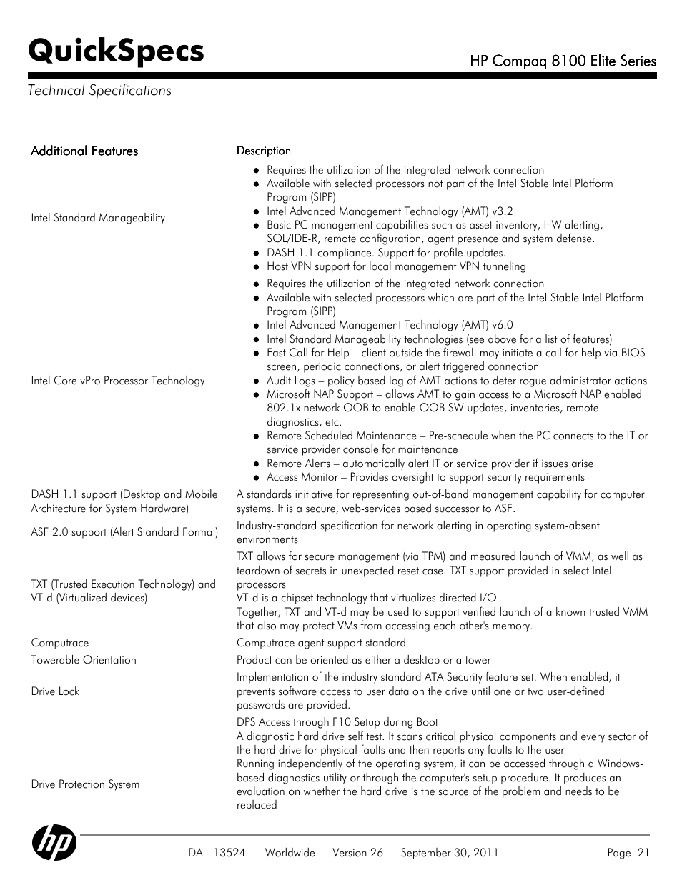 Quickspecs | HP COMPAQ 8100 User Manual | Page 21 / 65